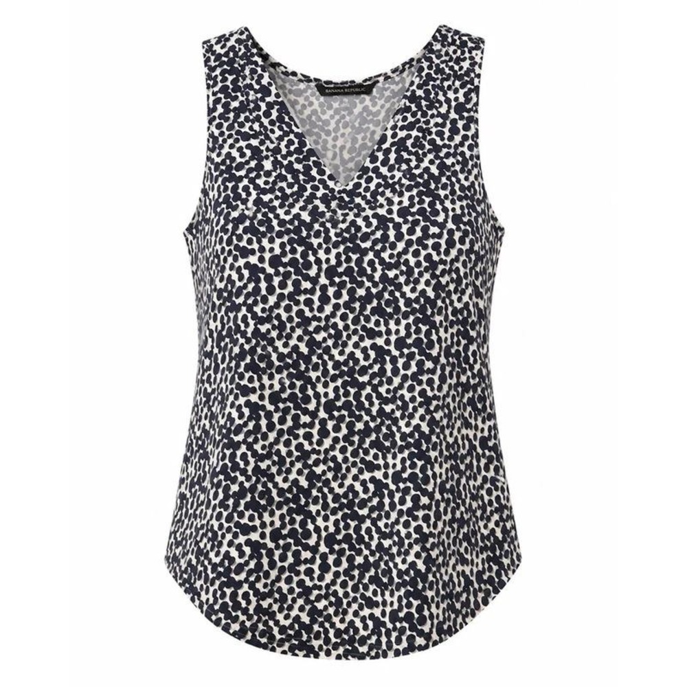Banana Republic Blouse Womens M Navy White Polka Dot V-Neck Preppy Office